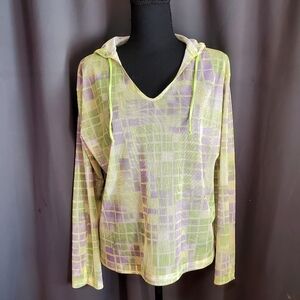 Lily's of Beverly Hills Green Yellow Mesh Hooded Beach Top Size Small